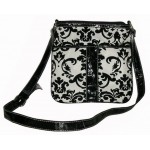 Pocketbook / Purse #45 Messenger Bag Floral Print Design Black Velvet